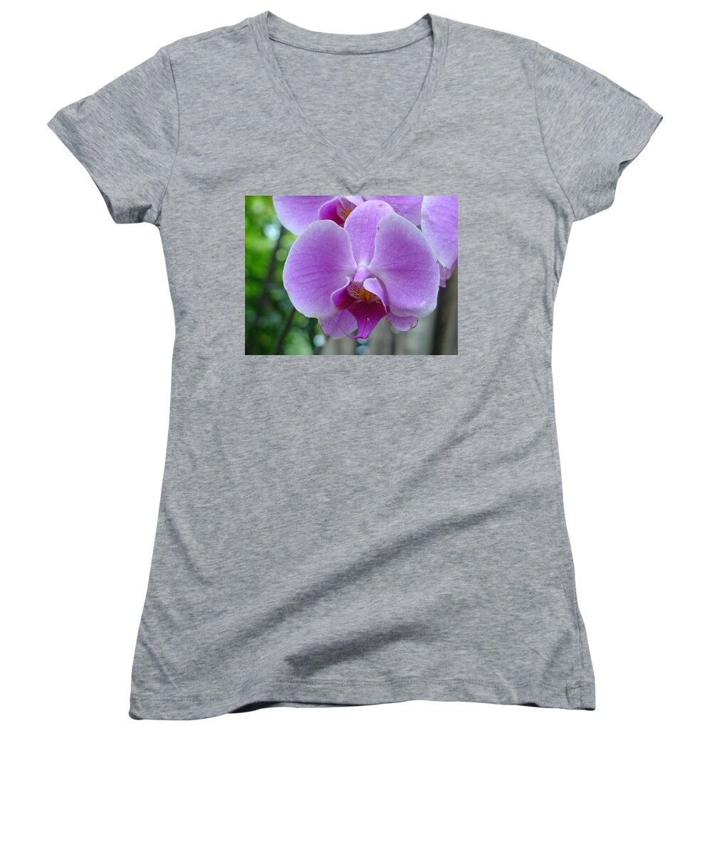 Pink Women's V-Neck featuring the photograph Pink Orchid by Charles and Melisa Morrison