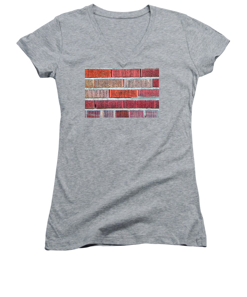 Wall Women's V-Neck featuring the photograph Red Brick Wall by Henrik Lehnerer
