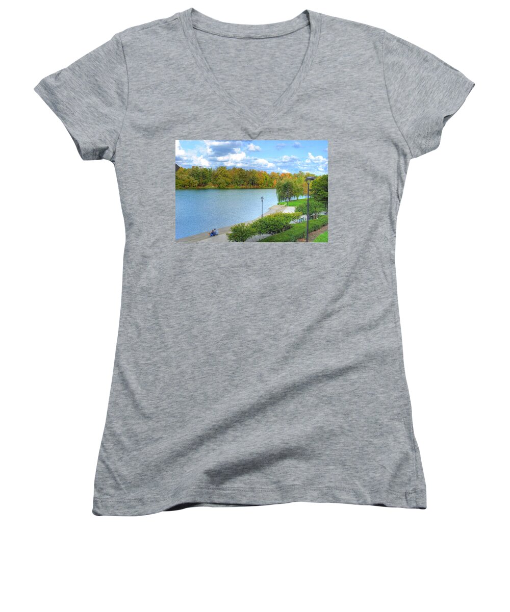  Women's V-Neck featuring the photograph Relaxing at Hoyt Lake by Michael Frank Jr