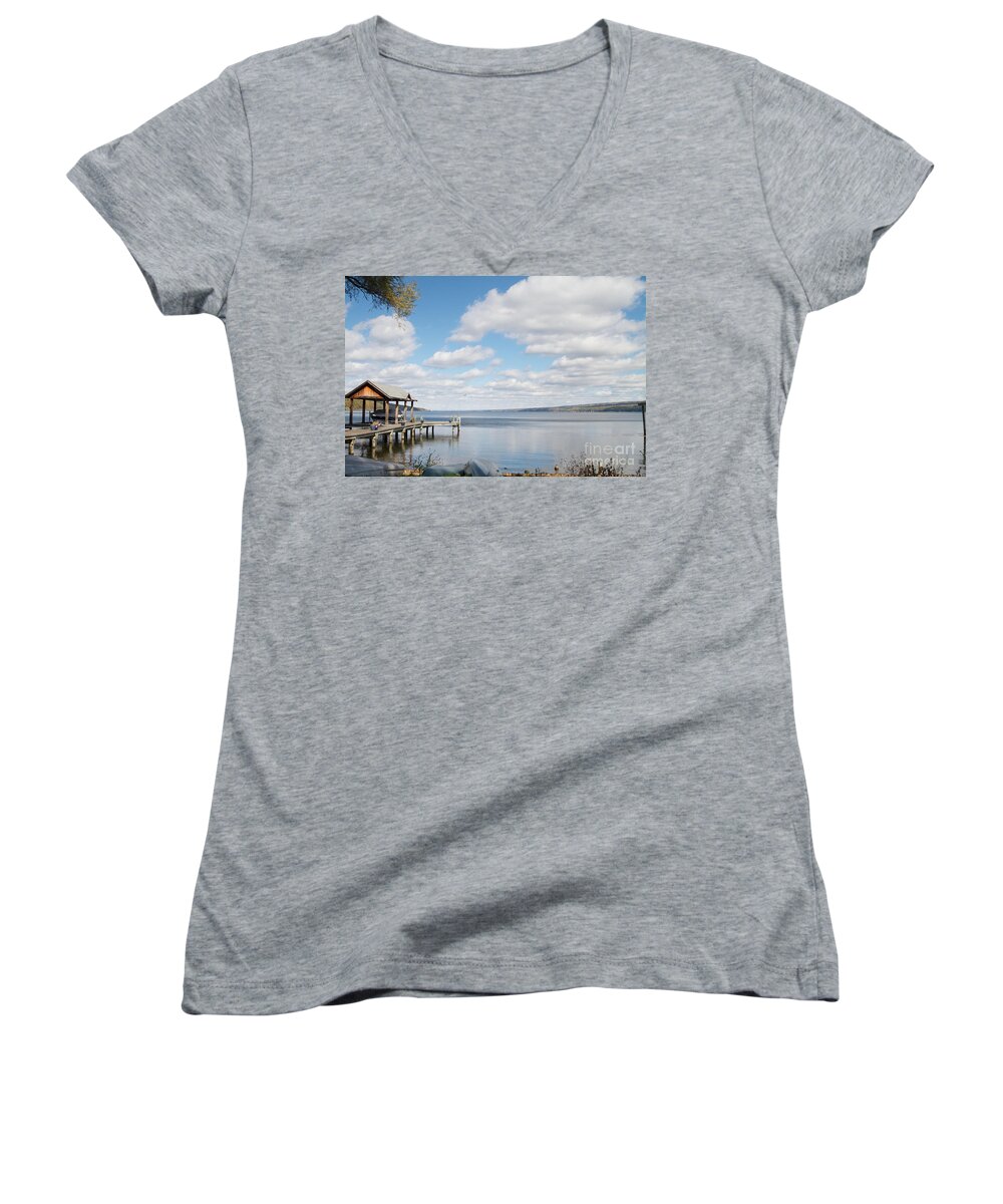 Seneca Lake Women's V-Neck featuring the photograph Resting Waters by William Norton