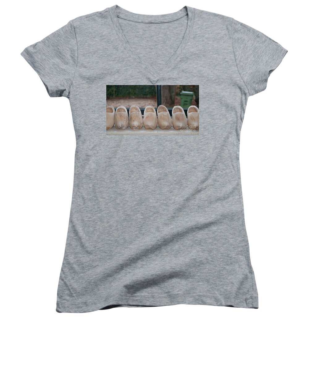 Amsterdam Women's V-Neck featuring the digital art Rows Of Wooden Shoes by Carol Ailles