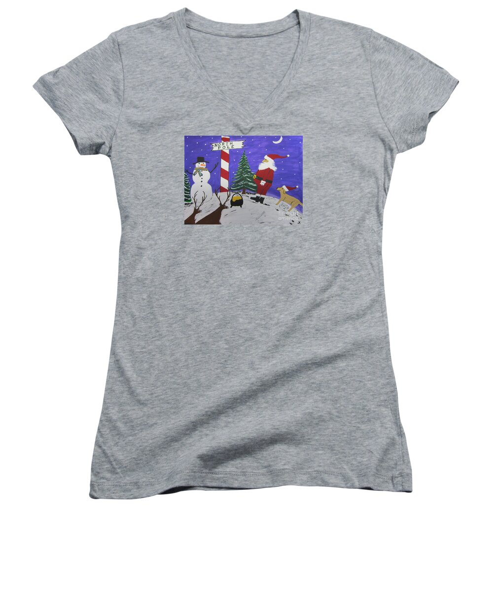  Women's V-Neck featuring the painting Santa Finds Pot Of Gold by Jeffrey Koss
