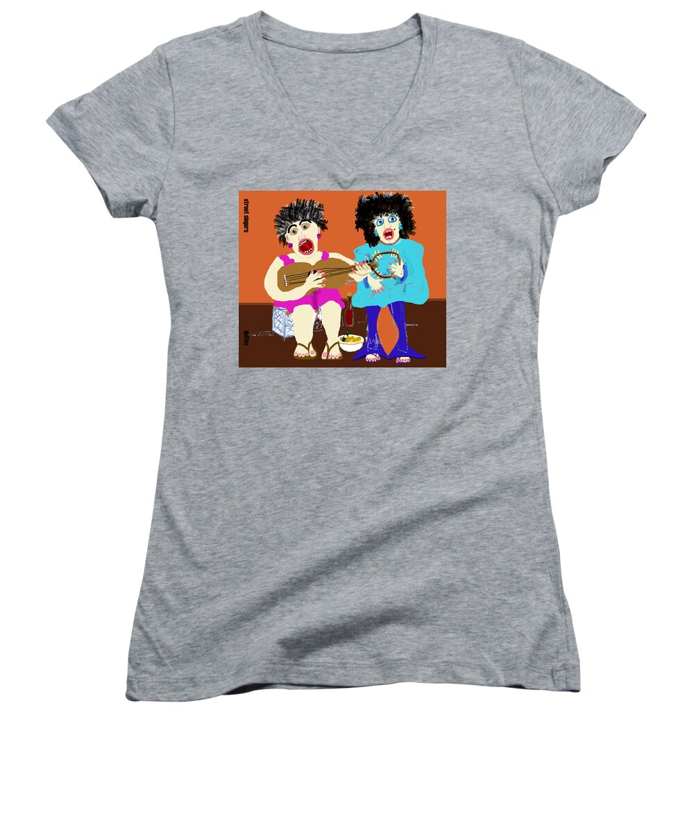Digital Drawing Women's V-Neck featuring the photograph Street Singers by Doug Duffey