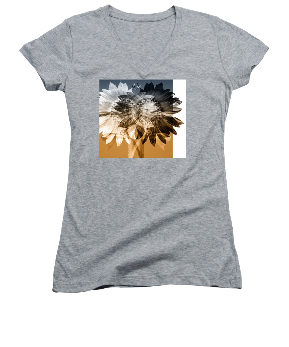 Flower Women's V-Neck featuring the photograph Sunflower Abstract by Wayne Sherriff