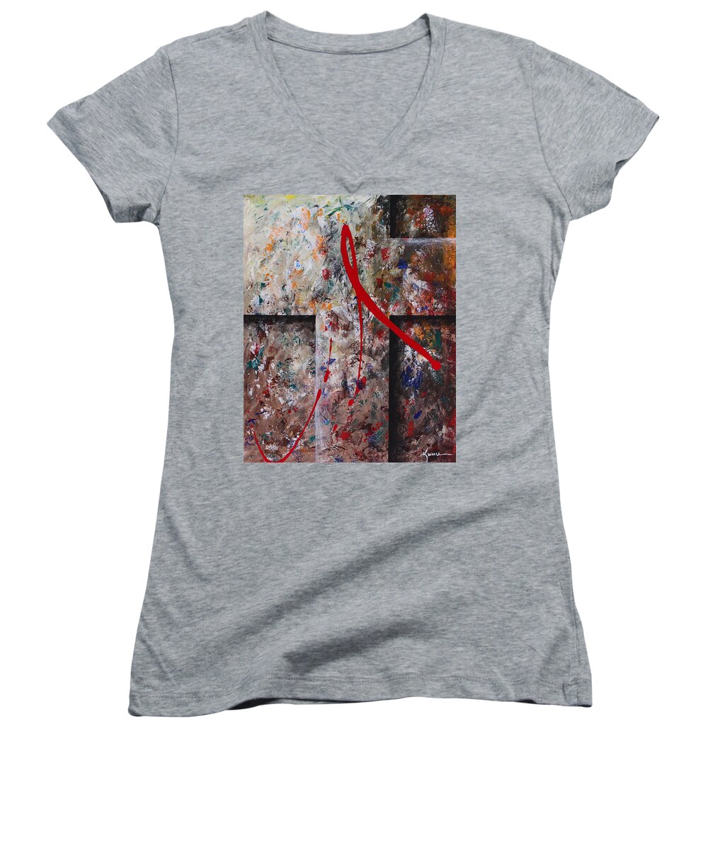 Cross Women's V-Neck featuring the painting The Greatest Love by Kume Bryant