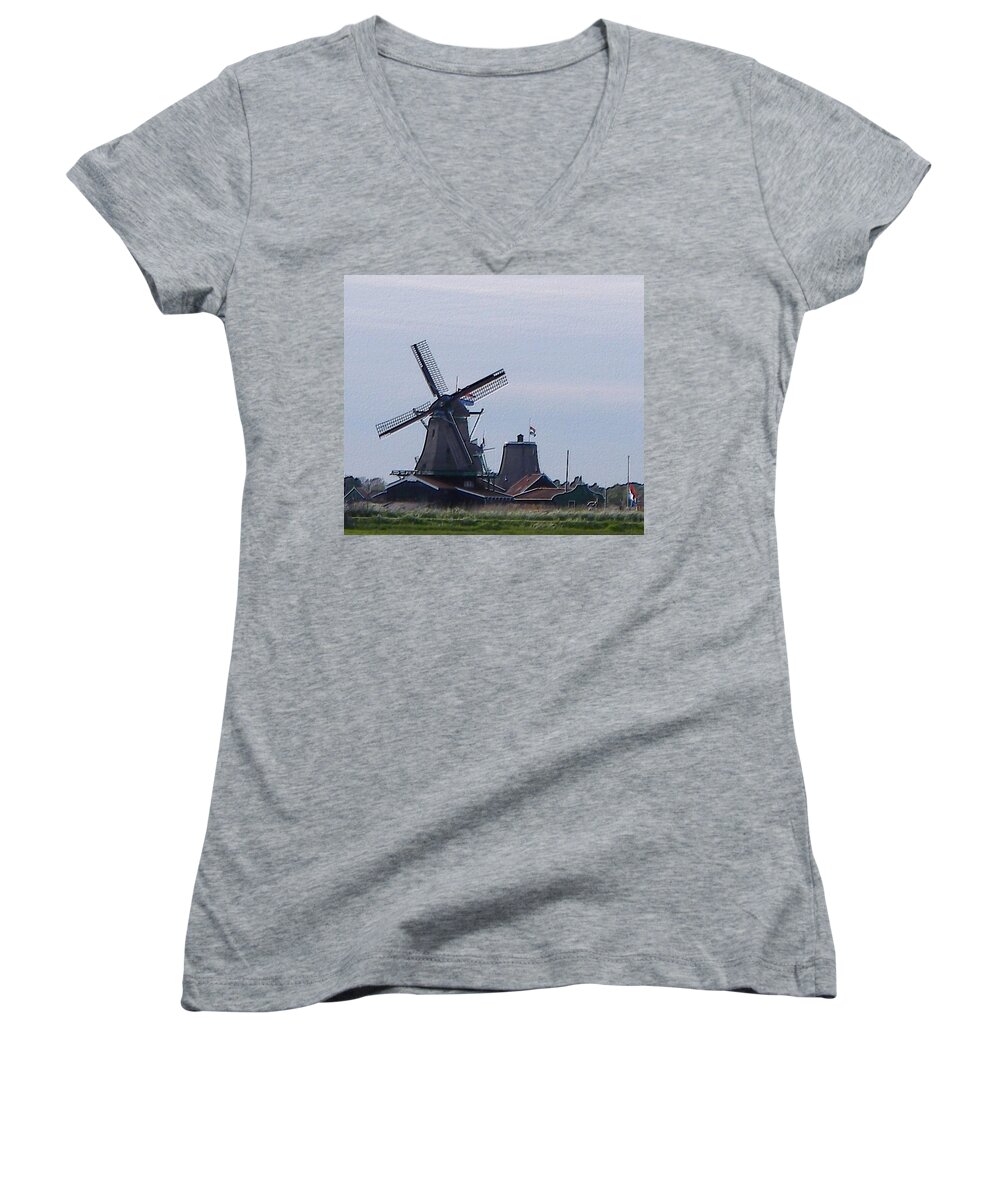 Windmill Women's V-Neck featuring the photograph Windmill by Manuela Constantin