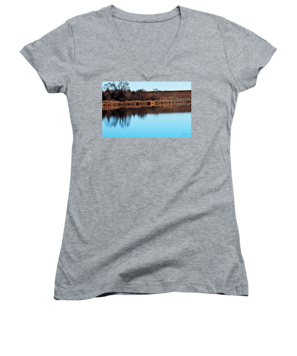 Standing Bear Women's V-Neck featuring the photograph Winter Walk by Ed Peterson