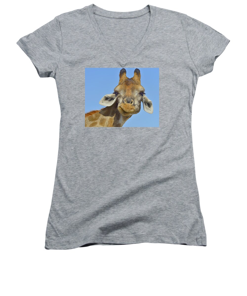 Giraffa Camelopardalis Angolensis Women's V-Neck featuring the photograph Yup by Tony Beck