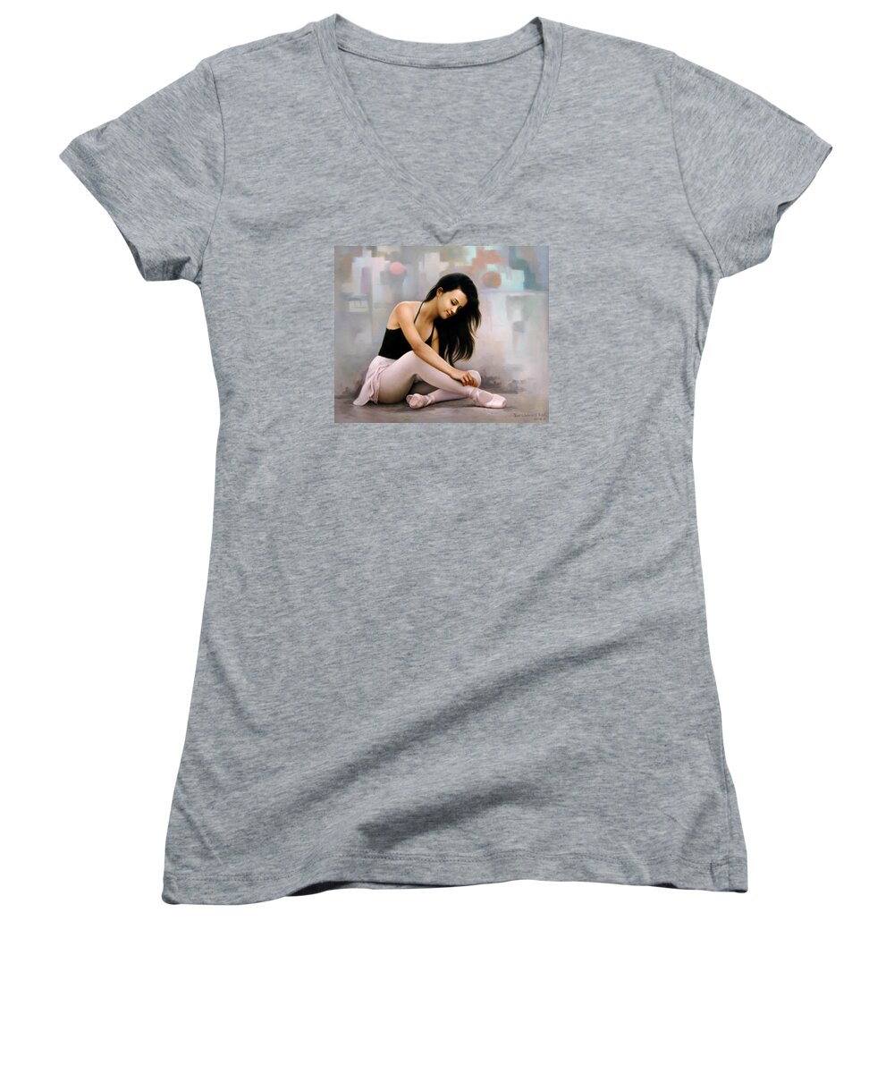 Ballerina Women's V-Neck featuring the painting Ballerina Dreams by Yoo Choong Yeul