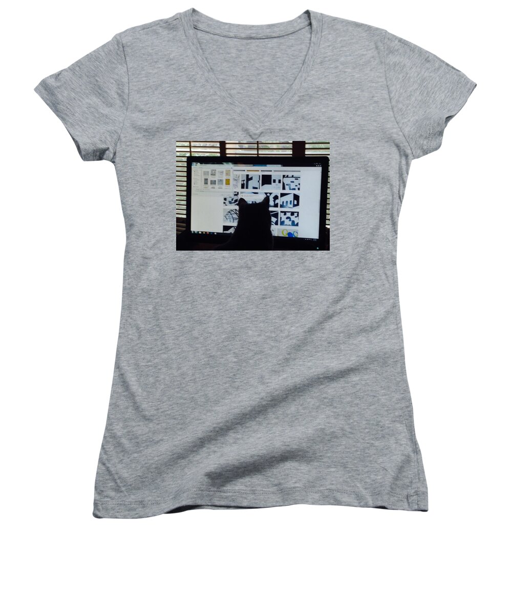 Destiny Women's V-Neck featuring the photograph Critic Cat by Erika Jean Chamberlin