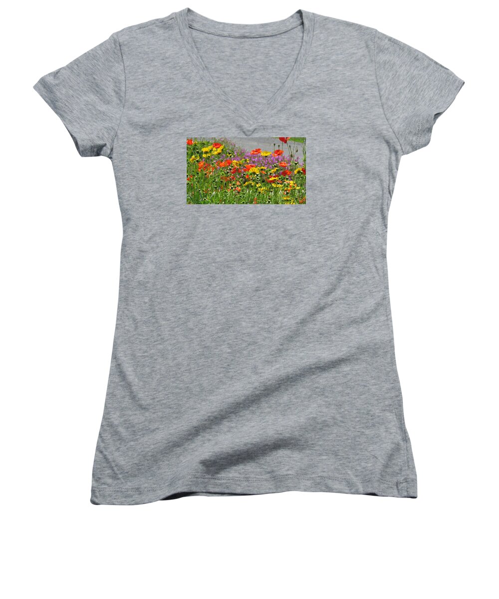 Flowers Women's V-Neck featuring the photograph Along the Road #1 by Jeanette Oberholtzer