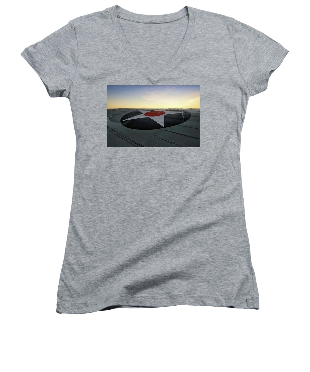 Airshow Women's V-Neck featuring the photograph American Morning #1 by Chris Buff