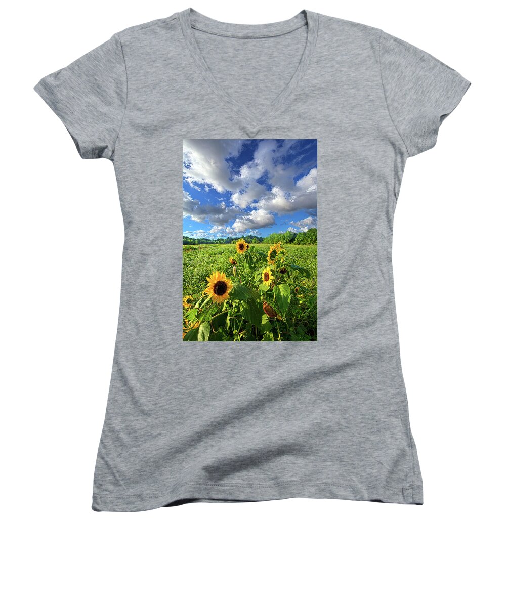 Sunflowers Women's V-Neck featuring the photograph Autumn is Near #1 by Phil Koch