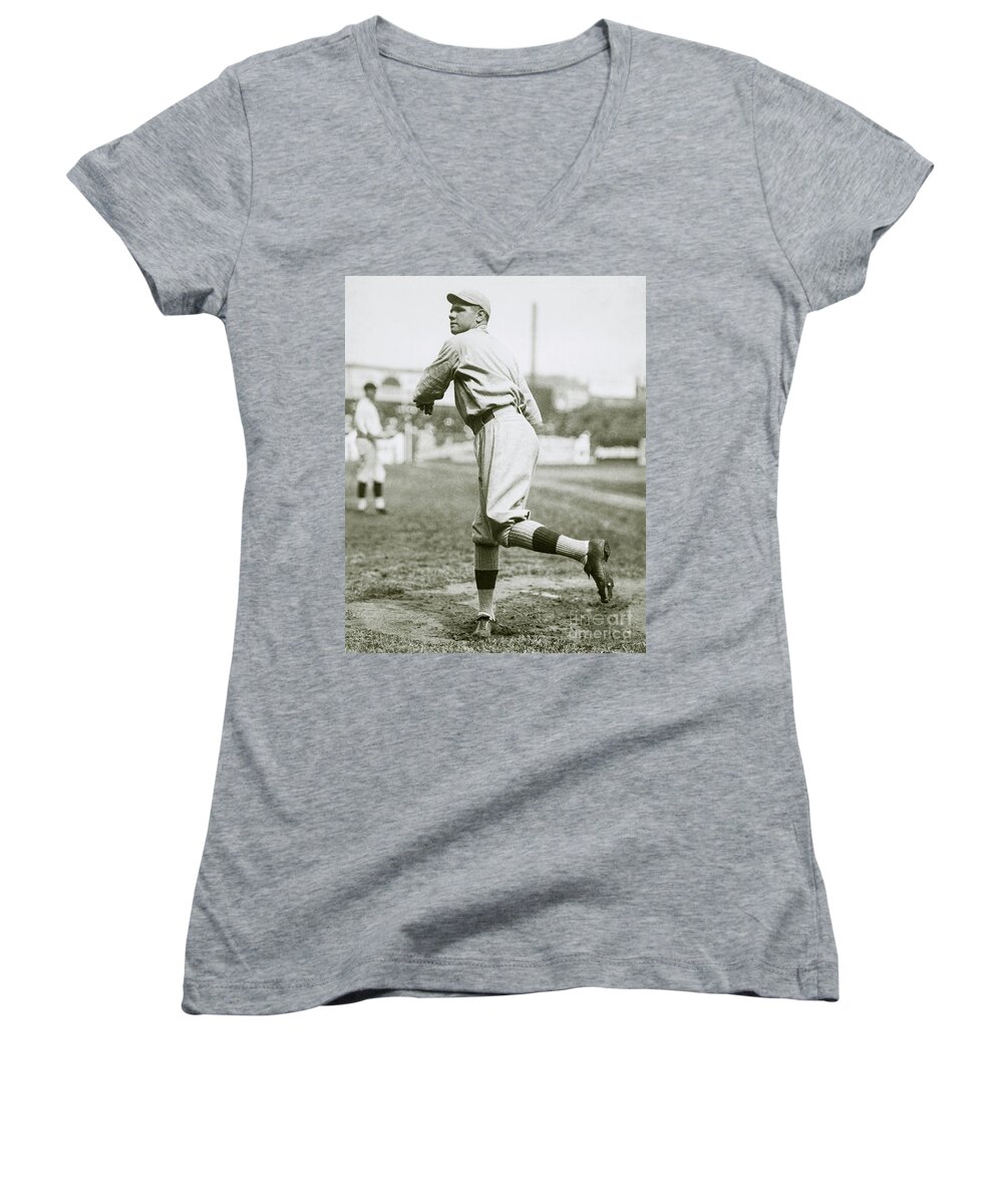 Babe Ruth Women's V-Neck featuring the photograph Babe Ruth Pitching #1 by Jon Neidert