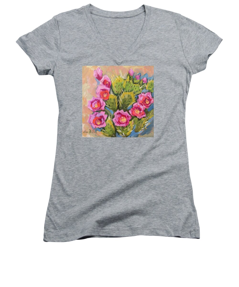 Cactus Women's V-Neck featuring the painting Beavertail Cactus #1 by Diane McClary