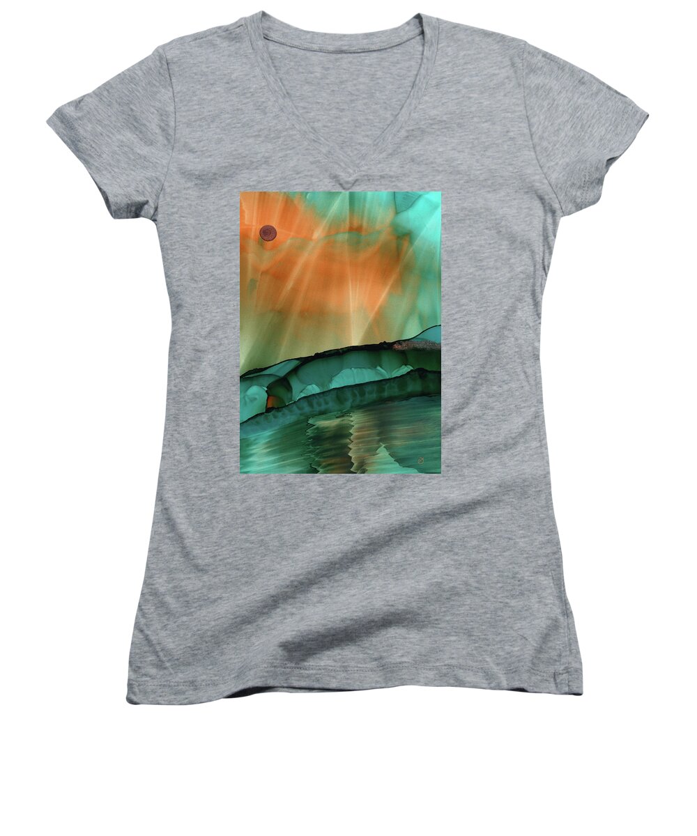  Women's V-Neck featuring the painting Beyond The City Lights #1 by Eli Tynan