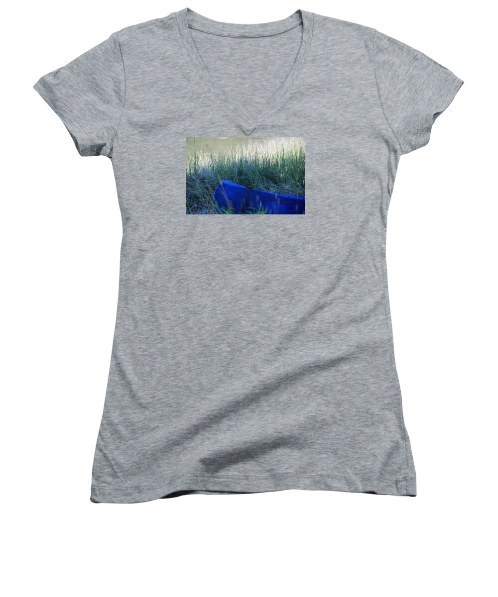 Canoe Women's V-Neck featuring the photograph Blue #1 by Becca Wilcox
