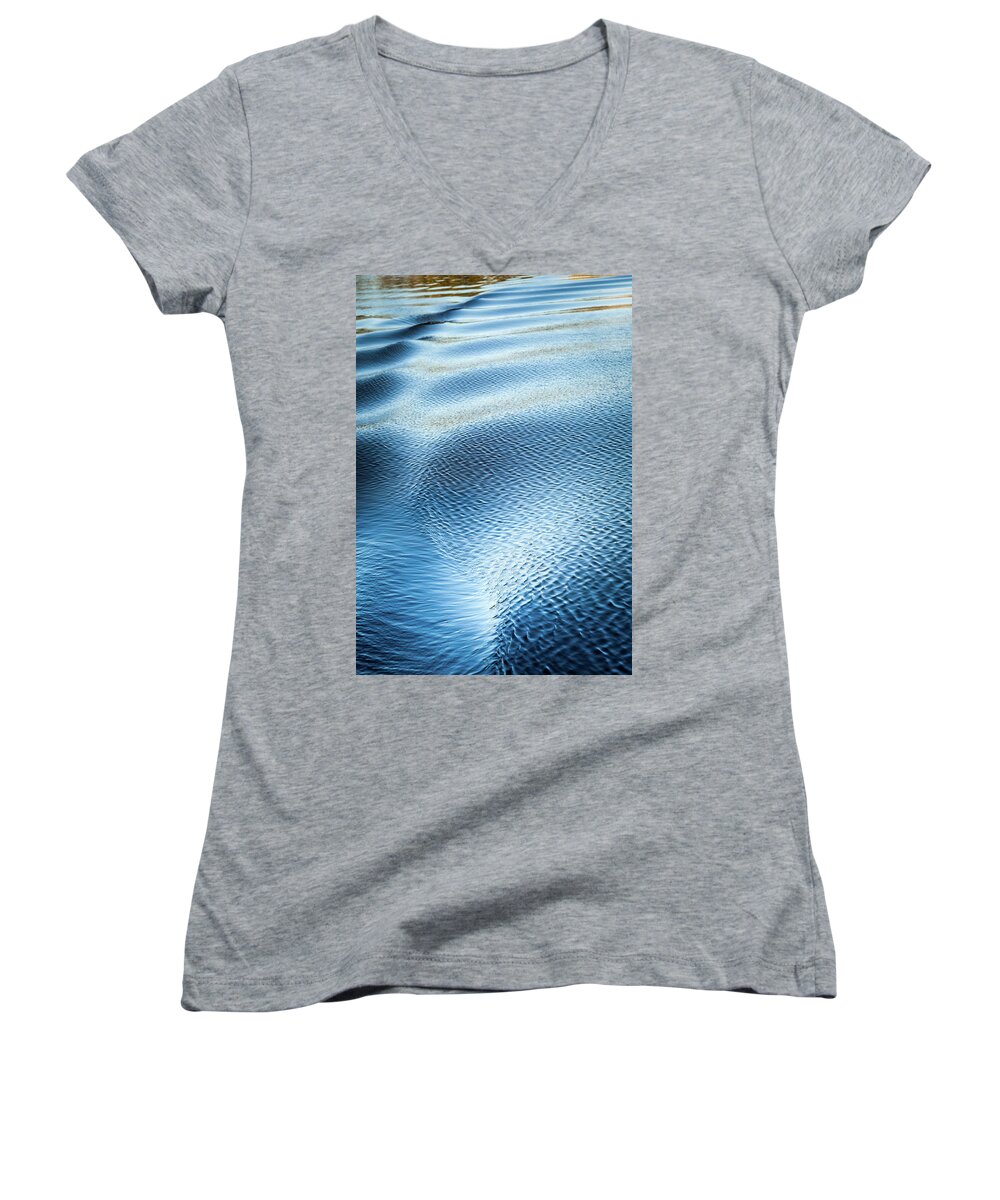 Water Abstracts Women's V-Neck featuring the photograph Blue On Blue #1 by Karen Wiles