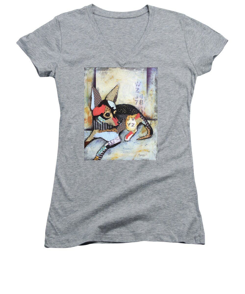 Chihuahua Women's V-Neck featuring the mixed media Chihuahua #1 by Patricia Lintner