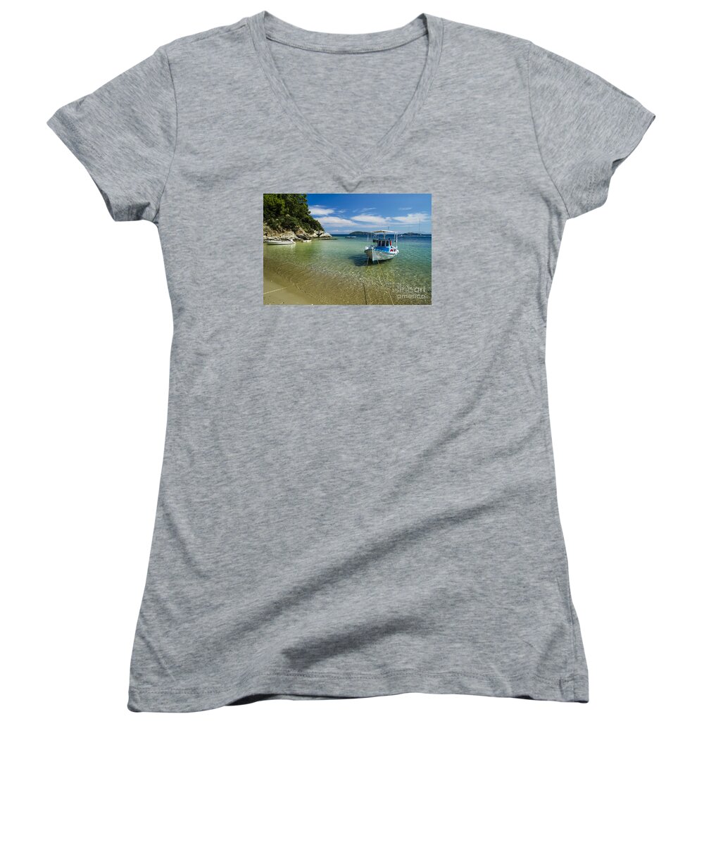 Boat Women's V-Neck featuring the photograph Colorful Boat #1 by Jelena Jovanovic