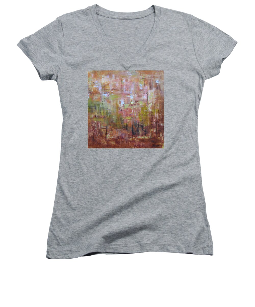 Squares Women's V-Neck featuring the painting Communicate #1 by Roberta Rotunda
