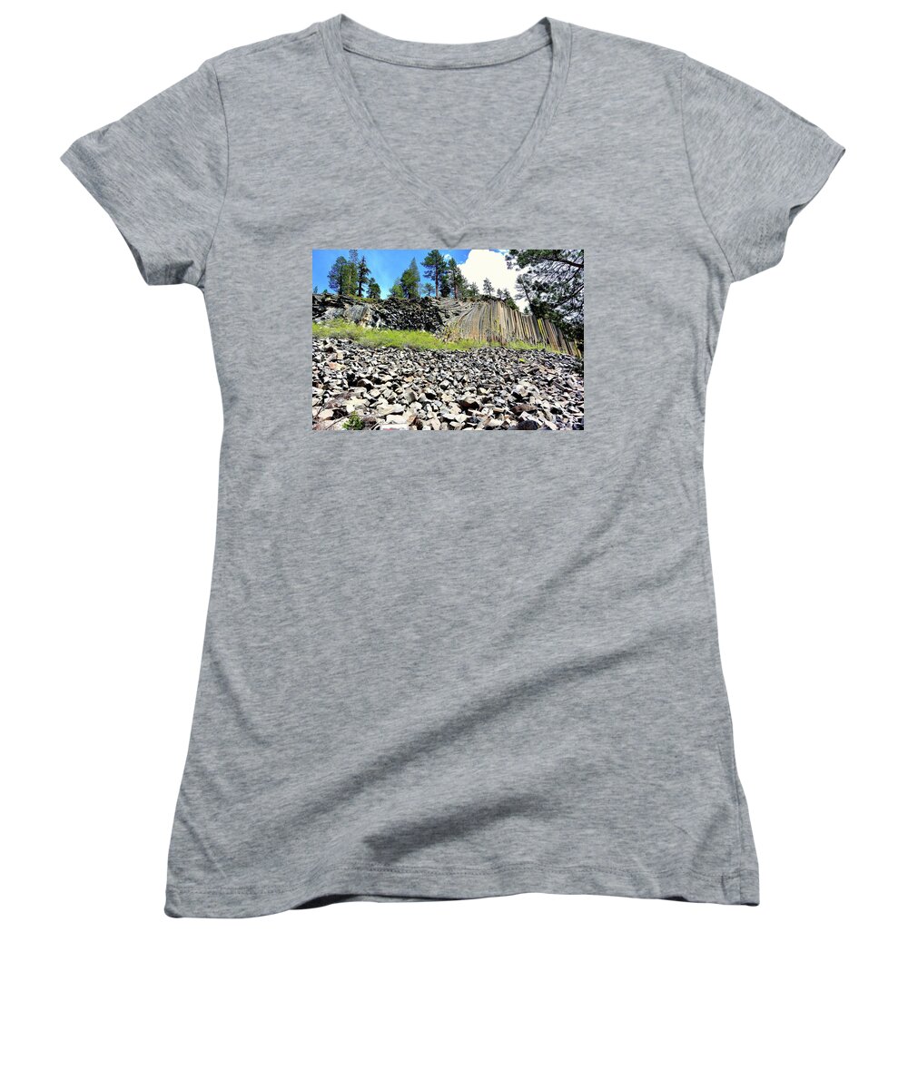 Basaltic Columns Women's V-Neck featuring the photograph Devils Postpile #1 by Joe Lach