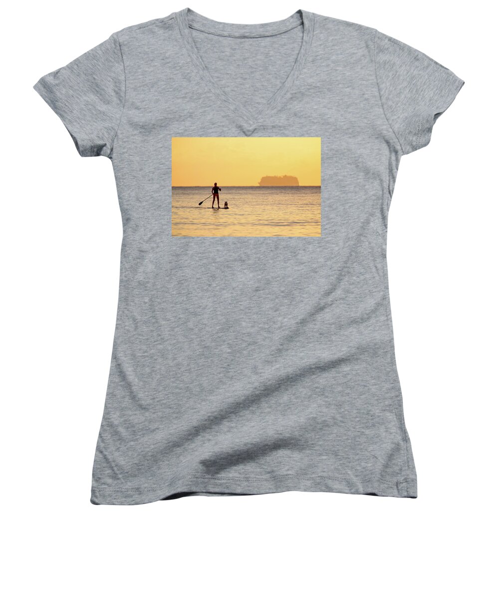 Board Women's V-Neck featuring the photograph Evening Paddle #1 by David Buhler