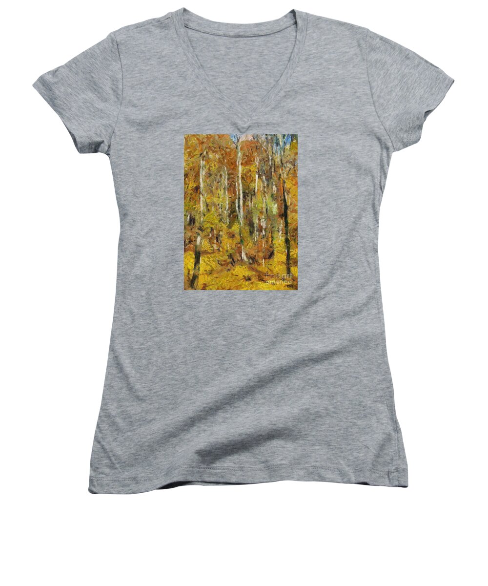 Landscape Women's V-Neck featuring the painting Fall Colors #2 by Dragica Micki Fortuna