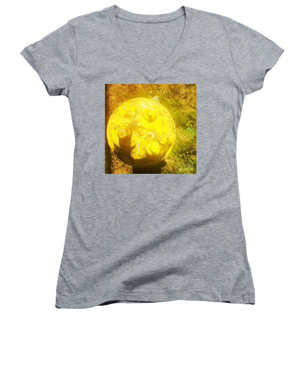 Yellow Women's V-Neck featuring the photograph Fire Hydrant #4 #1 by Suzanne Lorenz