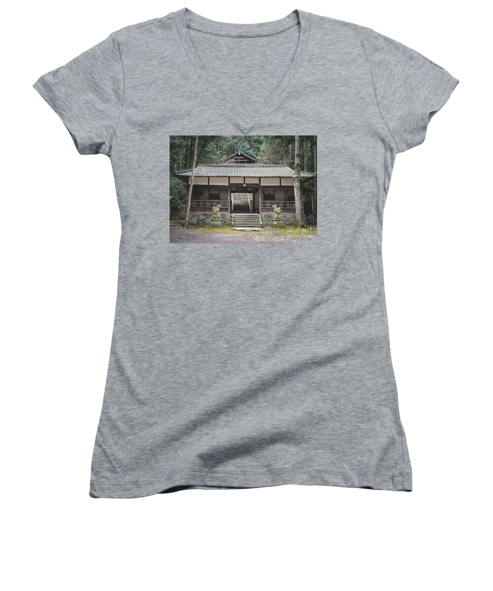Shrine Women's V-Neck featuring the photograph Forrest Shrine, Japan #1 by Perry Rodriguez