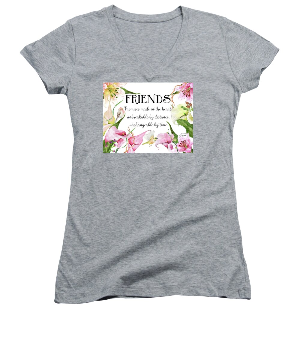 Calla Lilies Women's V-Neck featuring the mixed media Friends by Colleen Taylor