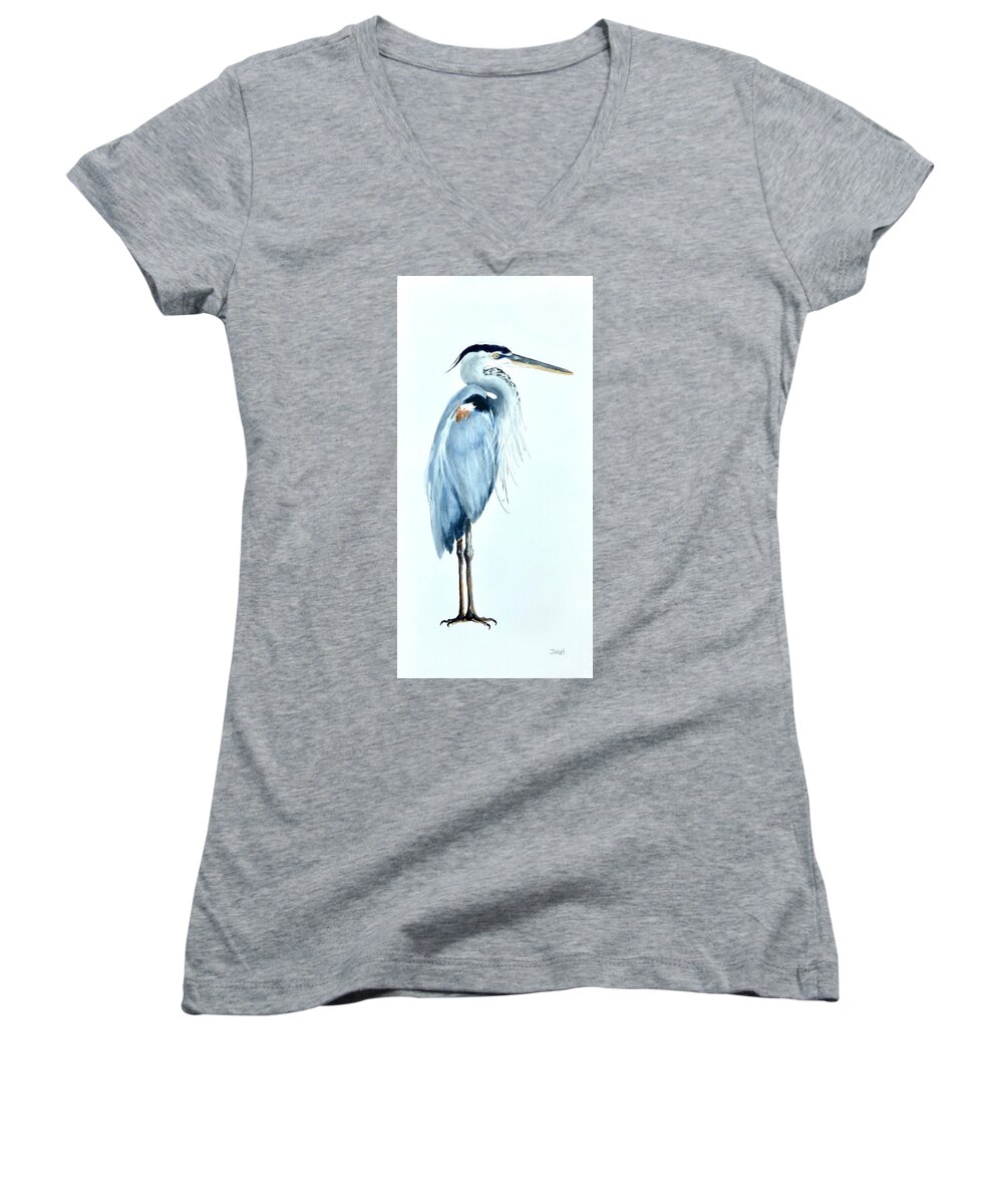 Great Blue Heron Women's V-Neck featuring the painting Great Blue Heron #2 by Pat Dolan