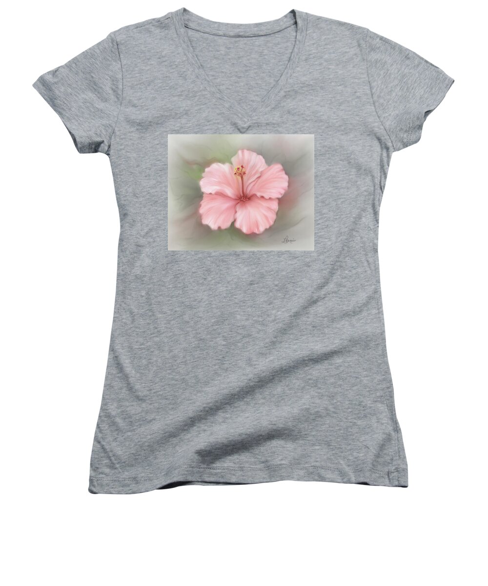 Floral Women's V-Neck featuring the painting Hibiscus #1 by Bonnie Willis