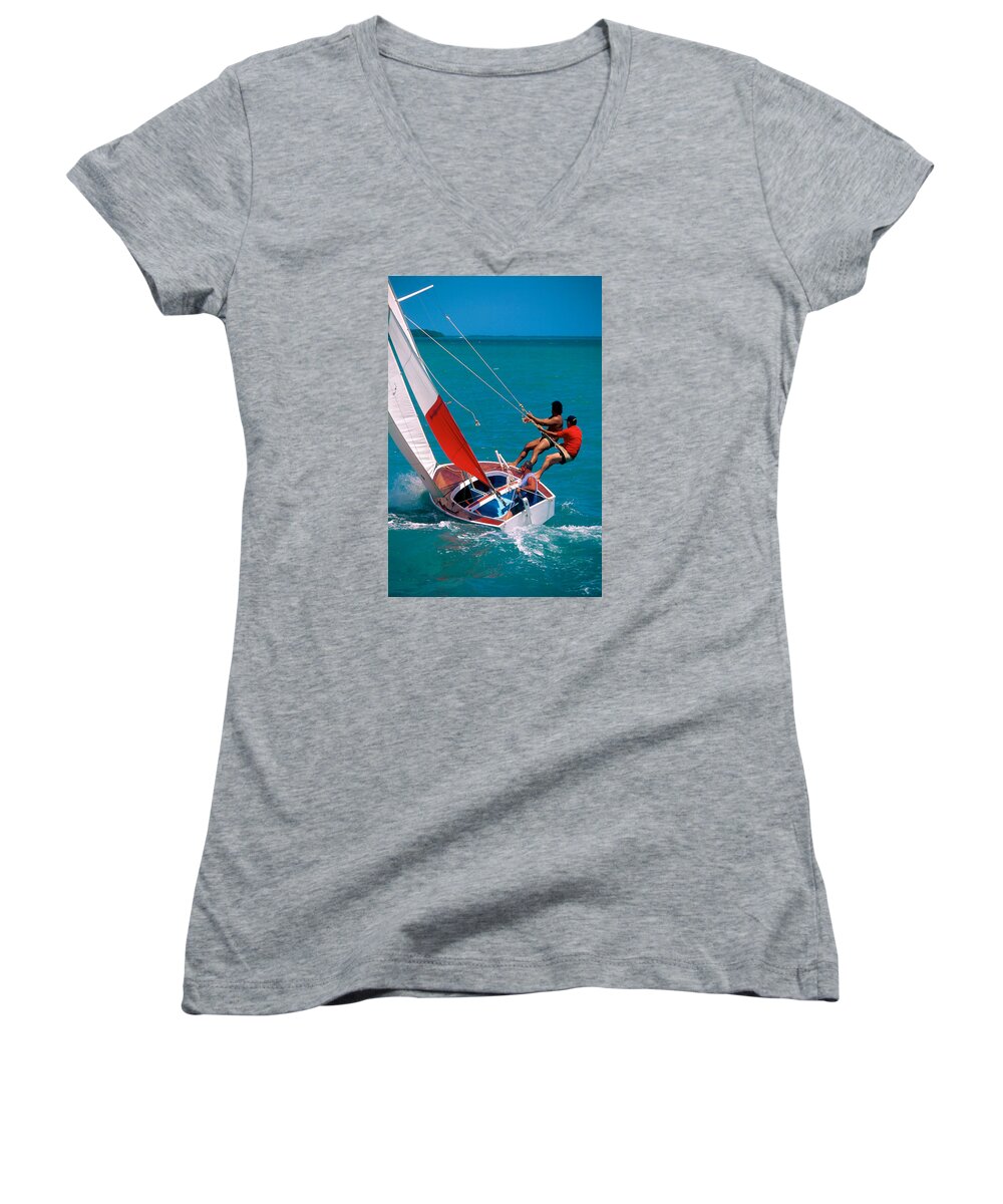 Sail Women's V-Neck featuring the photograph Hiked out #2 by Gary Felton