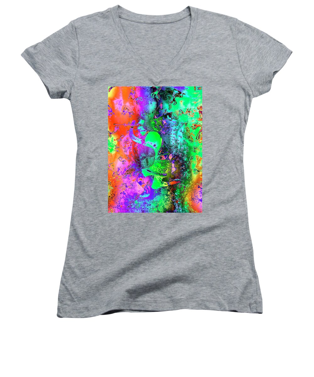 Abstract Women's V-Neck featuring the photograph Kokopelli Vision #1 by Kurt Van Wagner