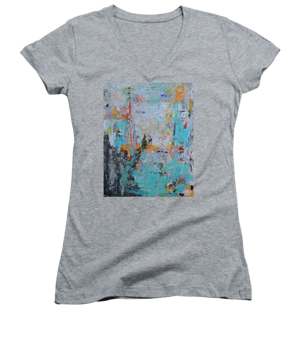 Original Women's V-Neck featuring the painting Letting Go Again by Jim Benest