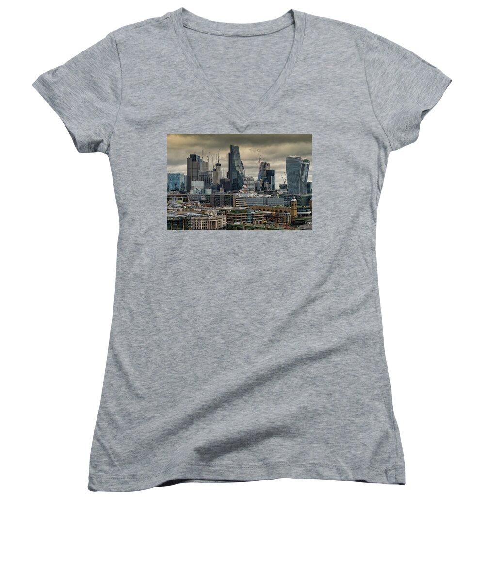 Buildings Women's V-Neck featuring the photograph London City #1 by Uri Baruch