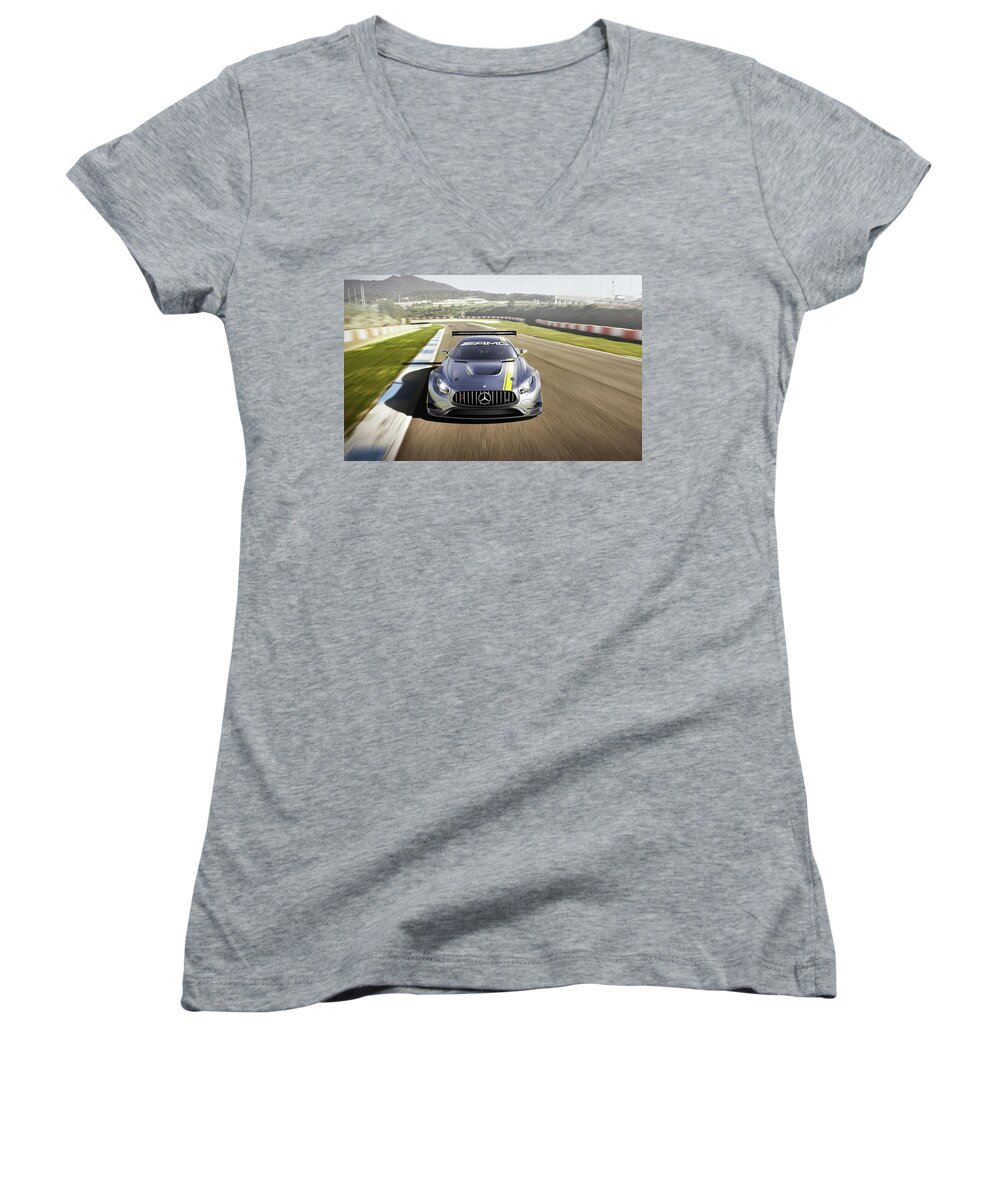 Mercedes-benz Amg Women's V-Neck featuring the digital art Mercedes-Benz AMG #1 by Super Lovely