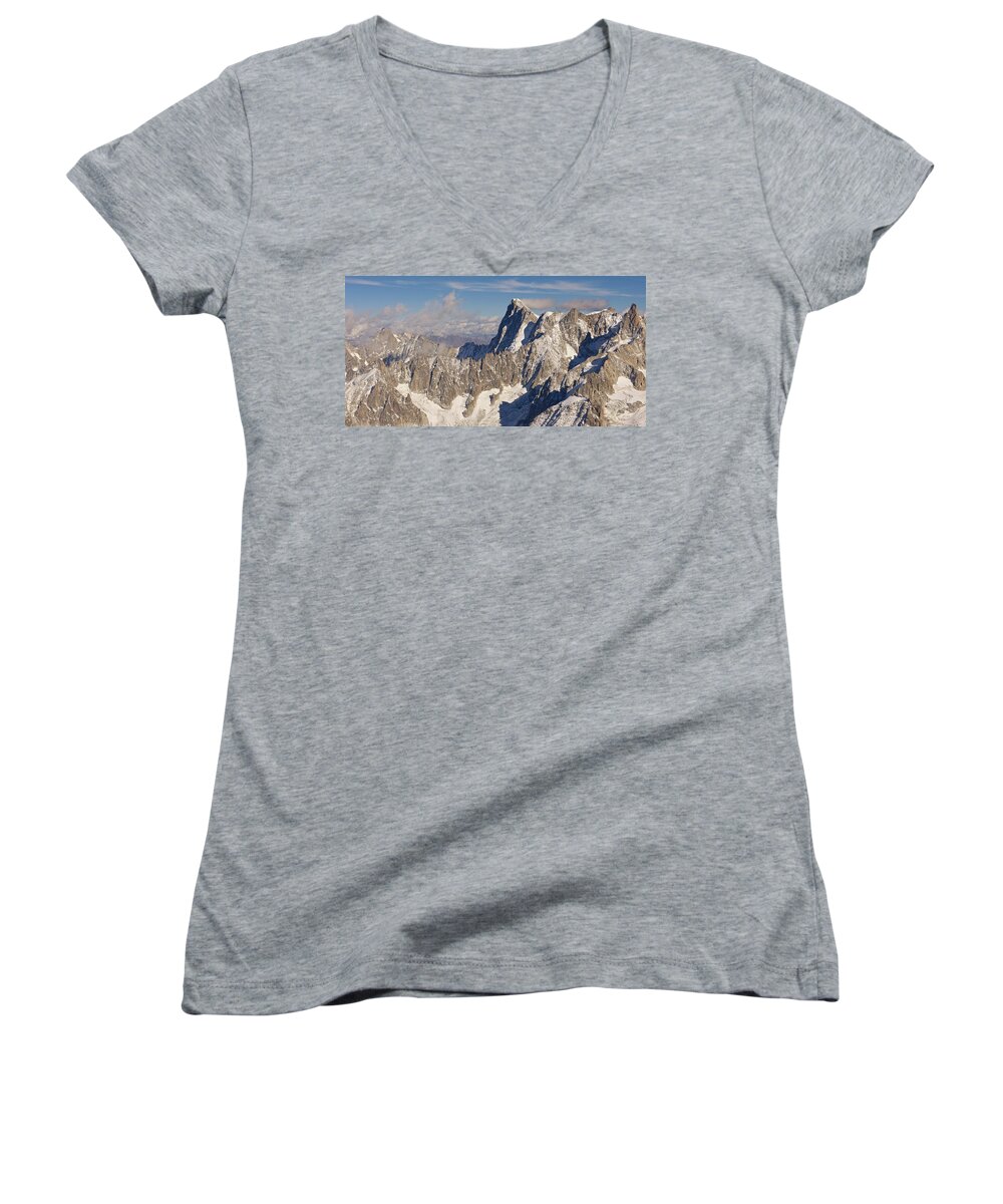 Aiguille Du Midi Women's V-Neck featuring the photograph Mont Blanc Du Tacul #1 by Stephen Taylor