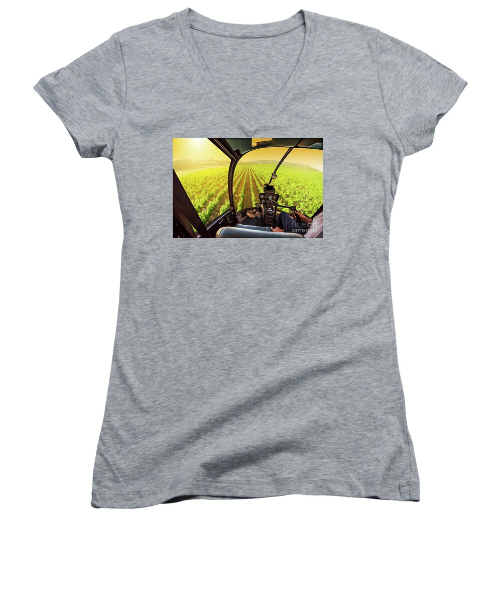 Napa Valley Women's V-Neck featuring the photograph Napa Valley scenic flight #1 by Benny Marty