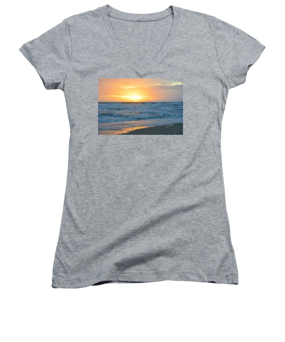 Ocean Women's V-Neck featuring the photograph October Sunrise #1 by Barbara Ann Bell