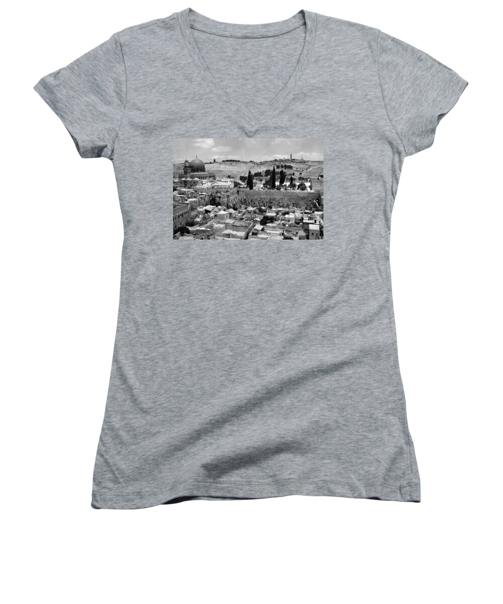 Dome Of The Rock Women's V-Neck featuring the photograph Old Jerusalem #2 by Munir Alawi
