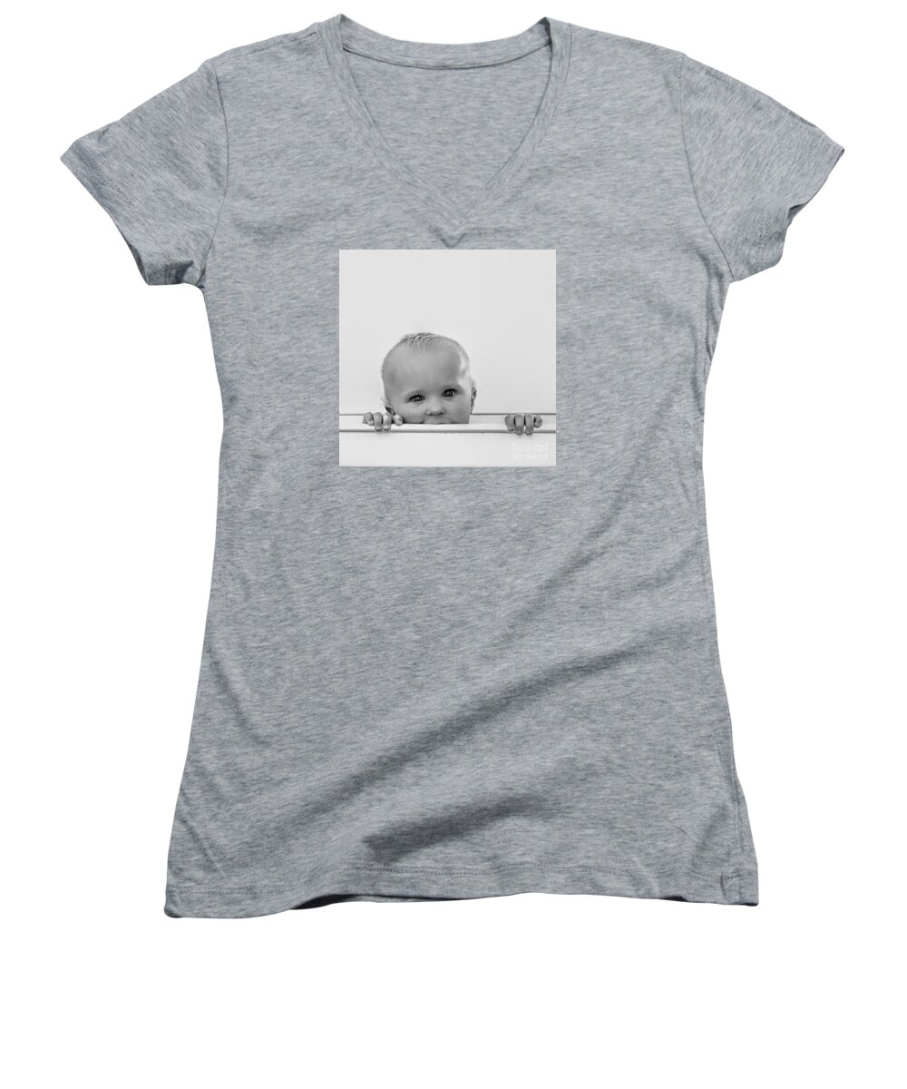 Baby Women's V-Neck featuring the photograph Peek a Boo #2 by Karen Lewis