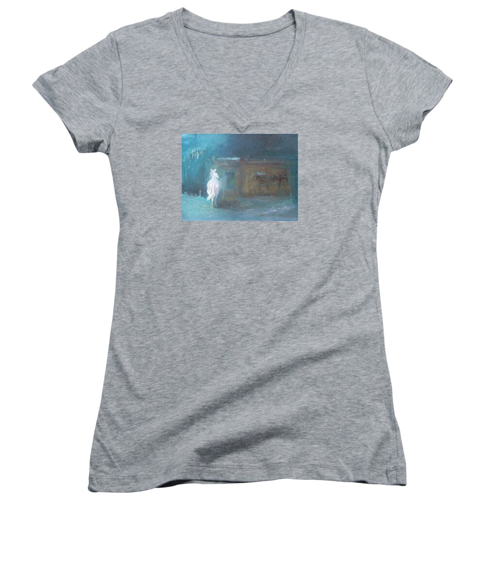 Horses Women's V-Neck featuring the painting Returning Home by Susan Esbensen