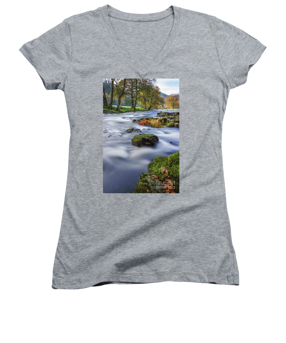River Women's V-Neck featuring the photograph River Llugwy #1 by Ian Mitchell