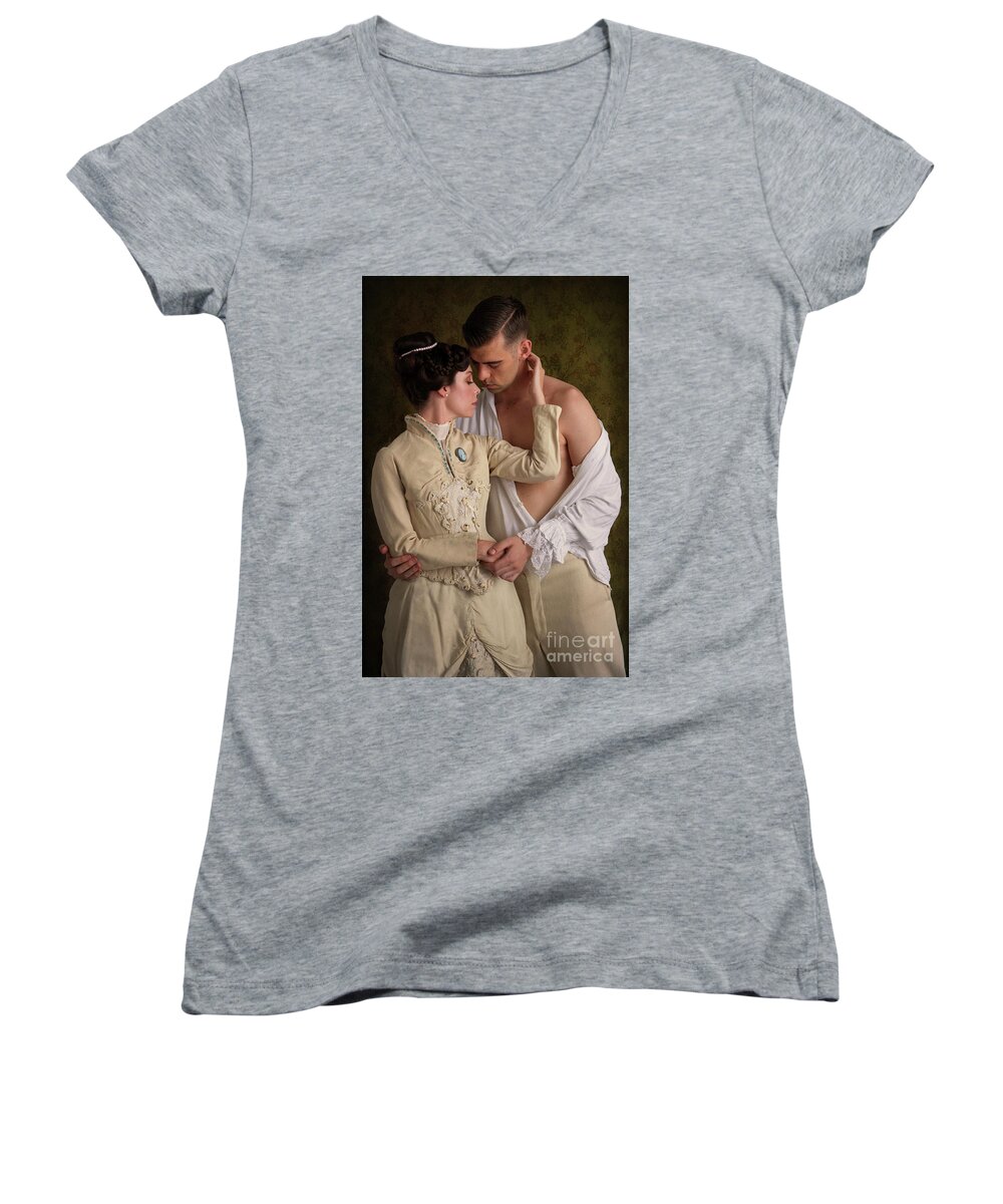 Victorian Women's V-Neck featuring the photograph Romantic Victorian Couple #1 by Lee Avison