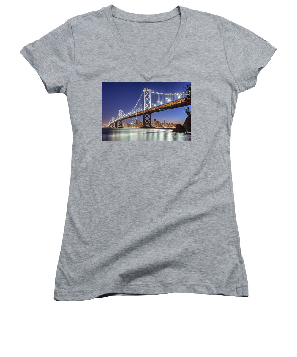 America Women's V-Neck featuring the photograph San Francisco City Lights #1 by JR Photography