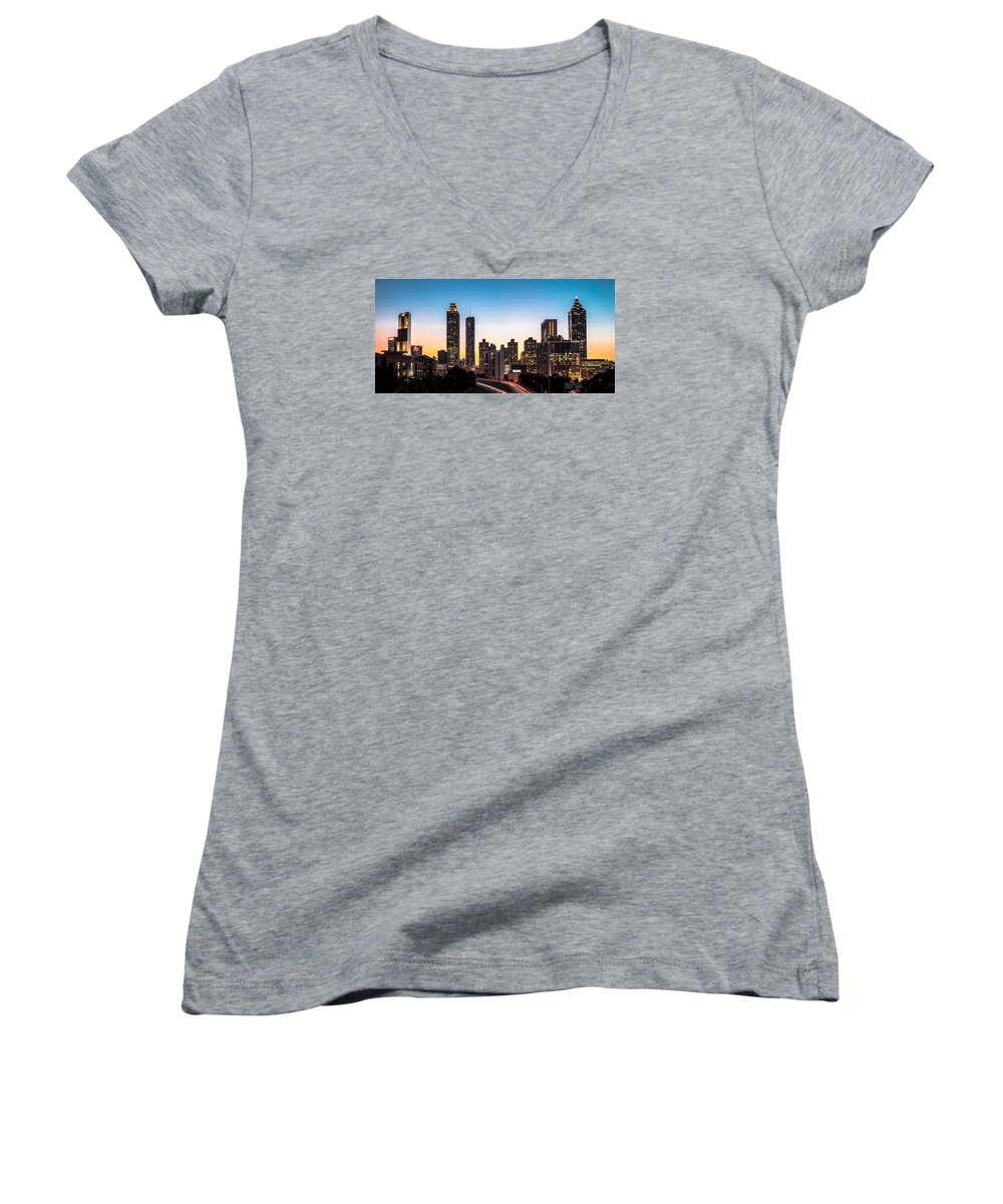 Sunset Women's V-Neck featuring the photograph Sunset in Atlanta #1 by Mike Dunn
