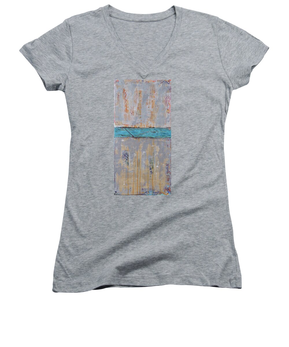Abstract Women's V-Neck featuring the painting The Crossing #2 by Jim Benest