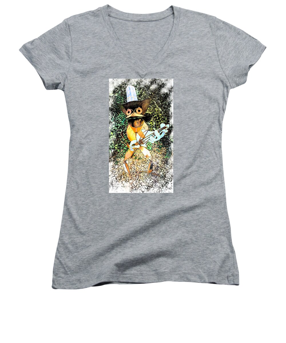 United States Women's V-Neck featuring the photograph The Guitar Man #1 by Joseph Hendrix
